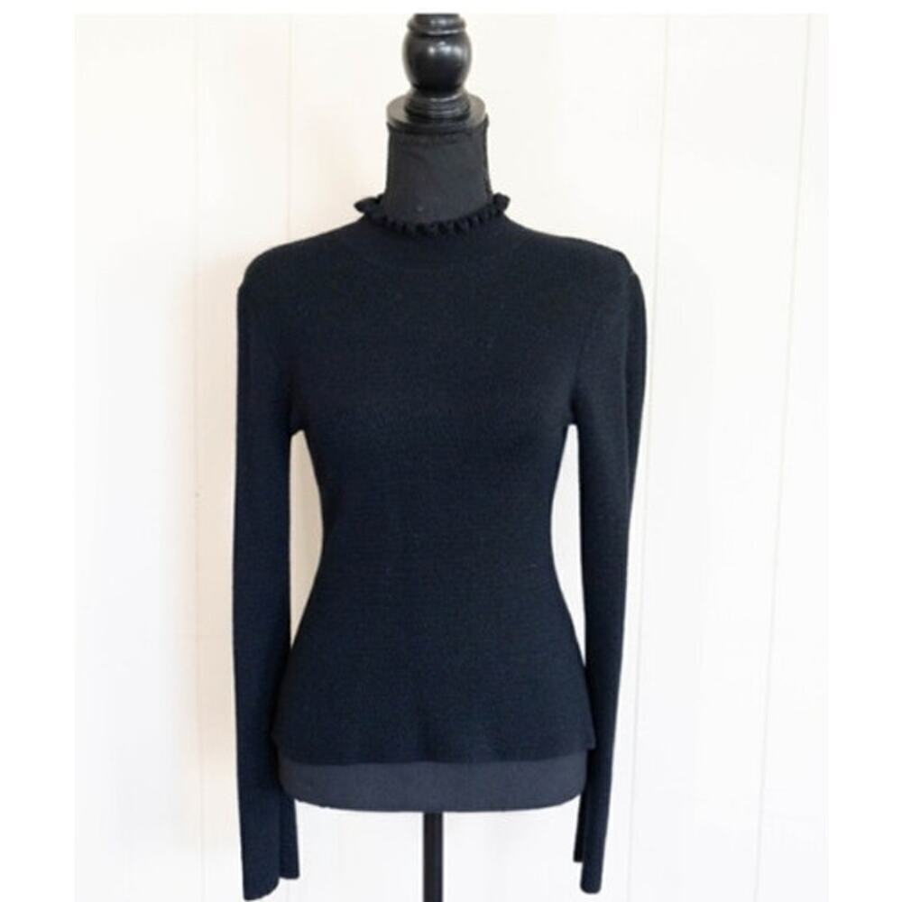 Rebecca Taylor Medium Ruffle Edge Black Turtleneck Long Sleeve